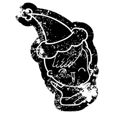 Noel Baba ha giyen bir mutlu hippi kız çizgi film sıkıntılı simgesi