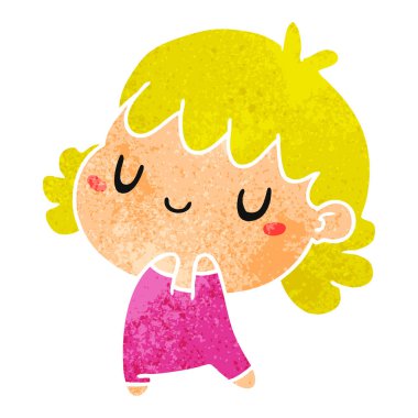 bir şirin kawaii kız Retro karikatür çizimi