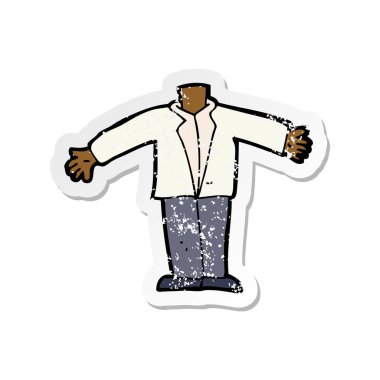 Retro sıkıntılı etiket silah sallayarak bir çizgi film vücut