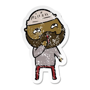 karikatür mutlu bir sakallı adamın sıkıntılı etiket