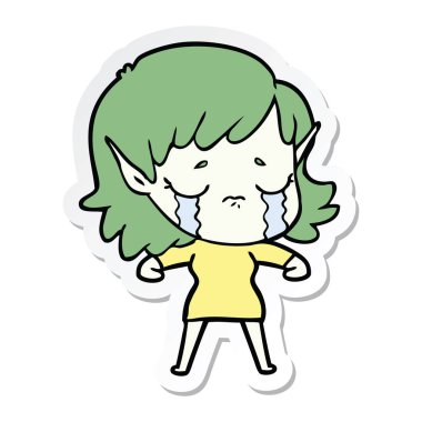 etiket bir karikatür ağlayan elf kızı