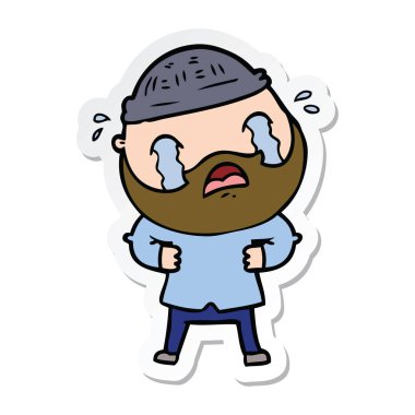 etiket bir karikatür ağlayan adam sakallı