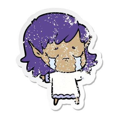 bir çizgi film ağlayan elf kızın sıkıntılı etiket