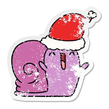 Noel sıkıntılı etiket karikatür kawaii salyangoz el çekilmiş