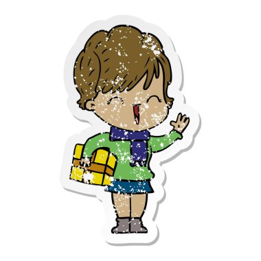 bir çizgi film gülen kadının sıkıntılı etiket