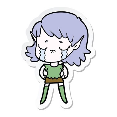 etiket bir karikatür ağlayan elf kızı