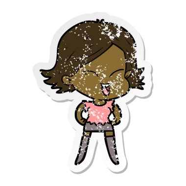 bir mutlu çizgi film kızın sıkıntılı etiket