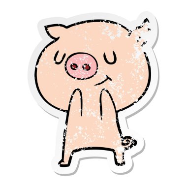 mutlu karikatür domuz bir sıkıntılı etiket