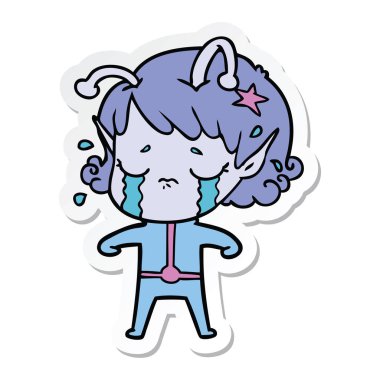 bir çizgi film ağlayan uzaylı kız etiketi