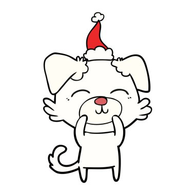 Noel Baba şapkası giyen bir köpek çizim için