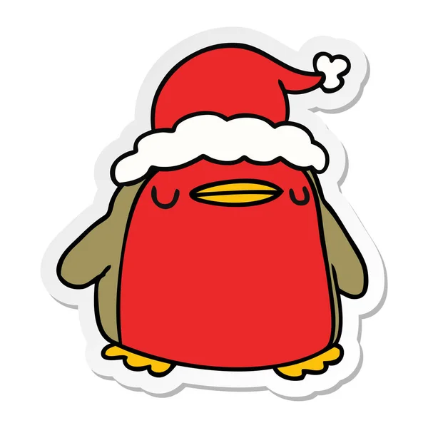 Hand Drawn Christmas Sticker Cartoon Kawaii Robin — Stock Vector