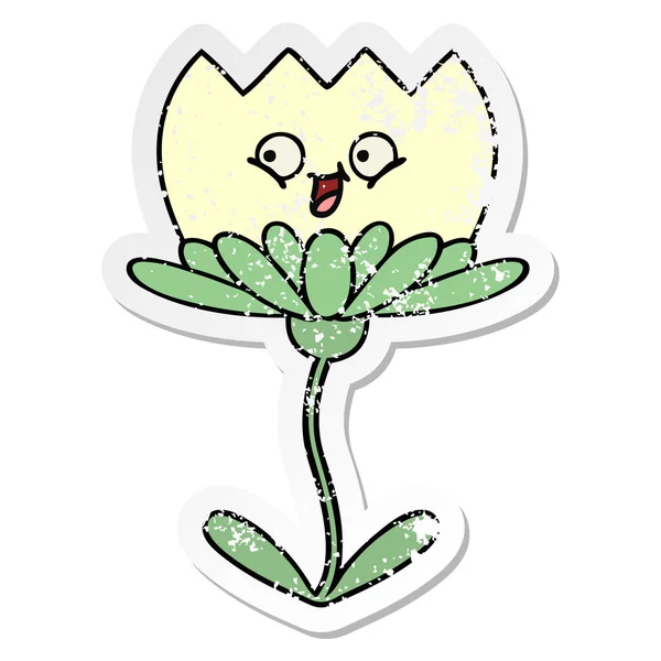 Verontruste Sticker Van Een Leuke Cartoon Bloem — Stockvector