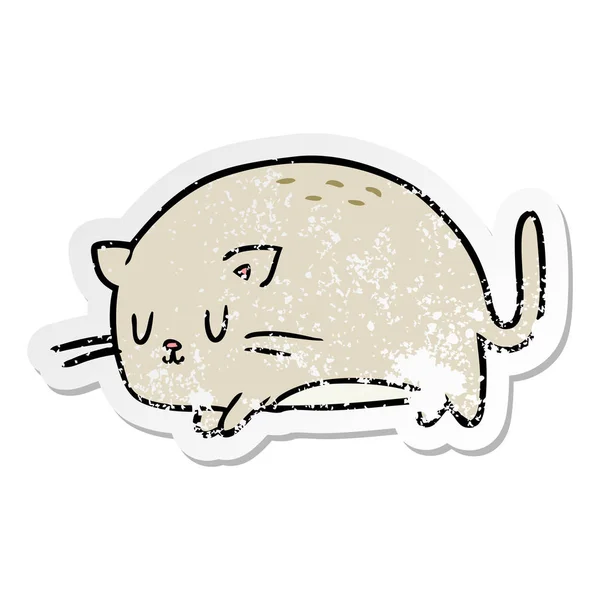 Distressed Sticker Cute Cartoon Cat — Stock Vector