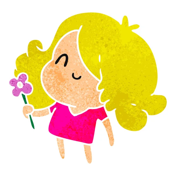 Ρετρό Καρτούν Εικονογράφηση Του Ένα Κορίτσι Χαριτωμένο Kawaii — Διανυσματικό Αρχείο