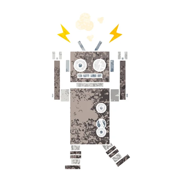 Retro illustration stil tecknad krånglande robot — Stock vektor