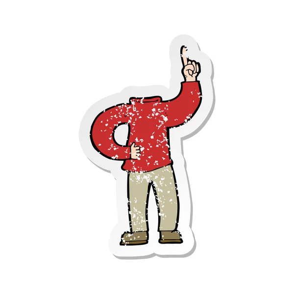 Retro Distressed Sticker Cartoon Headless Body Raised Hand — Stock Vector