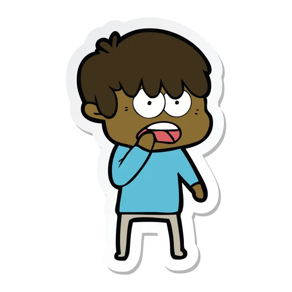 Sticker Worried Cartoon Boy — Stock Vector