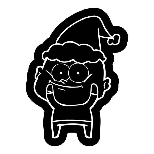 Ícone de desenho animado de um homem careca olhando usando chapéu de Papai Noel — Vetor de Stock