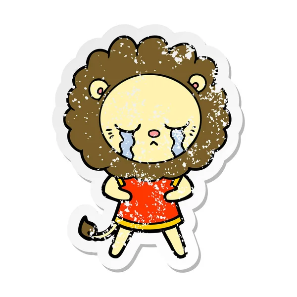 Autocollant affligé d'un lion de dessin animé en pleurs — Image vectorielle