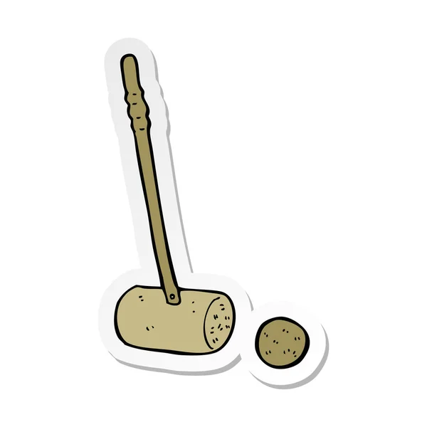 Sticker van een cartoon croquet mallet en de bal — Stockvector