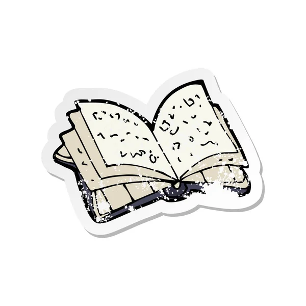 Retro Distressed Sticker Cartoon Open Book — Stock Vector