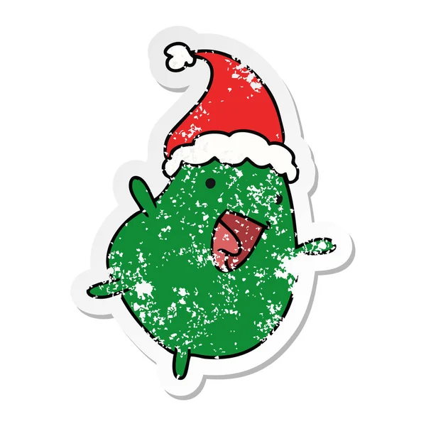 Hand Drawn Christmas Distressed Sticker Cartoon Kawaii Bean — Stock Vector
