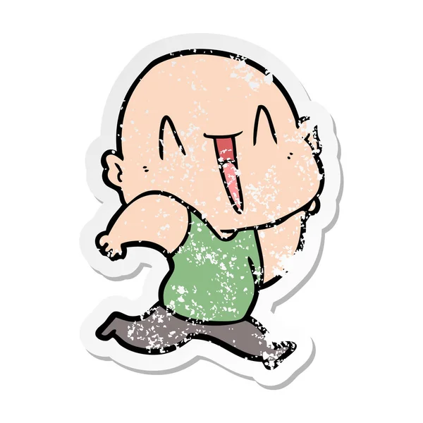 Distressed sticker of a happy cartoon bald man — Stock Vector
