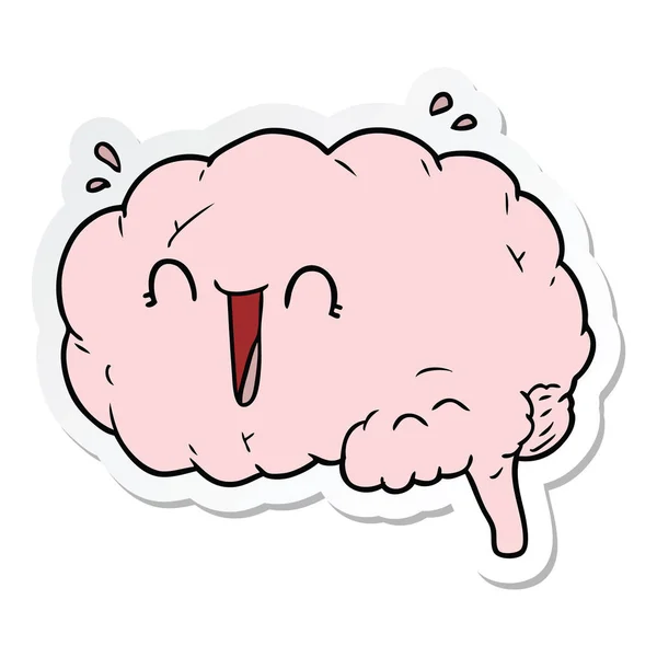 Sticker of a cartoon brain laughing — Stock Vector