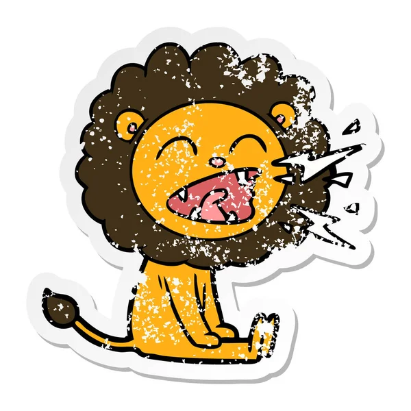 Distressed Sticker Cartoon Roaring Lion — Stock Vector