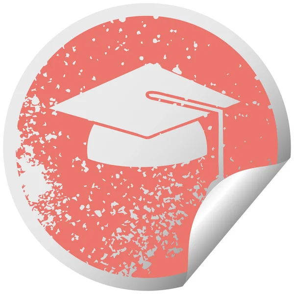 Distressed Circular Peeling Sticker Symbol Graduation Cap — Stock Vector