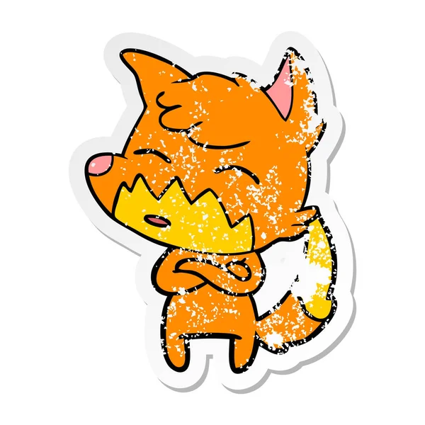 Etiqueta angustiada de uma raposa de desenho animado —  Vetores de Stock