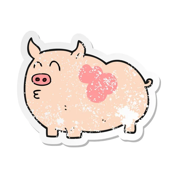 Retro Distressed Sticker Cartoon Pig — Stock Vector