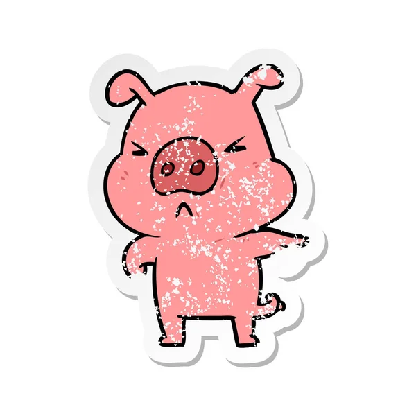 Autocollant Affligé Cochon Colère Dessin Animé — Image vectorielle