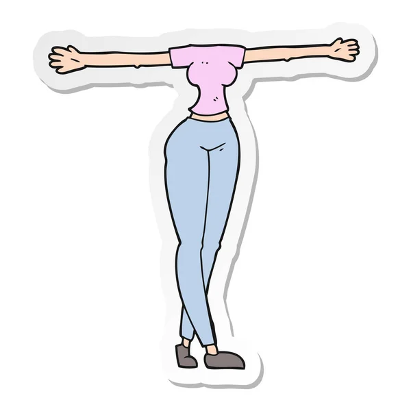 Pegatina de un cuerpo femenino de dibujos animados con brazos anchos — Vector de stock