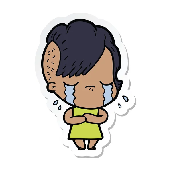 Sticker Van Een Cartoon Huilend Meisje — Stockvector