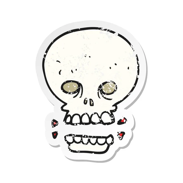 Pegatina retro angustiado de una caricatura calavera de miedo — Vector de stock