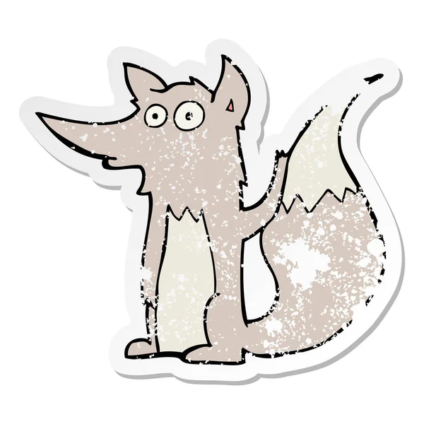 Verontruste Sticker Van Een Cartoon Wolf — Stockvector