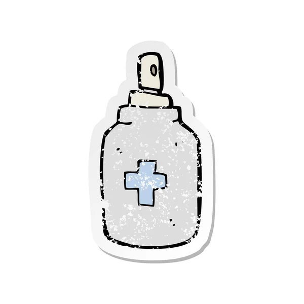 Autocollant en détresse rétro d'un spray antiseptique dessin animé — Image vectorielle
