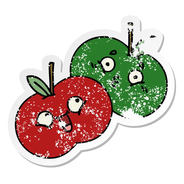 Distressed Sticker Cute Cartoon Juicy Apple — Stock Vector