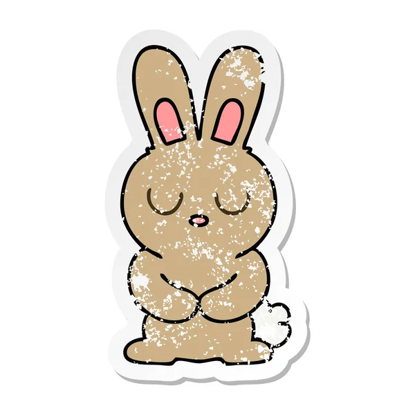 Distressed Sticker Quirky Hand Drawn Cartoon Rabbit — Stock Vector