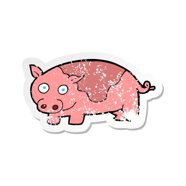 Autocollant Détresse Rétro Cochon Dessin Animé — Image vectorielle