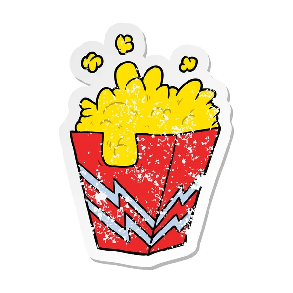 Verontruste Sticker Van Een Cartoon Doos Van Popcorn — Stockvector