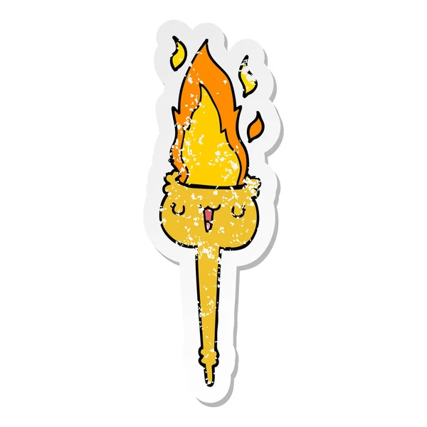 Distressed Sticker Cartoon Flaming Torch — Stock Vector