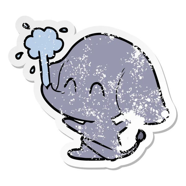 Distressed Sticker Cute Cartoon Elephant Spouting Water — Stock Vector