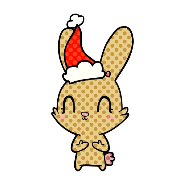 Santa şapka bir tavşan sevimli çizgi roman tarzı gösteren resim — Stok Vektör