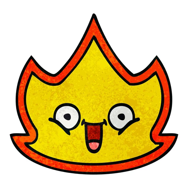 Retro Grunge Textur Cartoon Happy Fire — Stockvektor