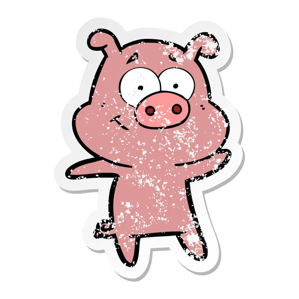 Наклейка счастливой мультяшной свиньи — стоковый вектор