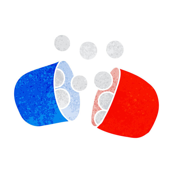 Ретро мультфильм иллюстрация открытого таблетки медицины
