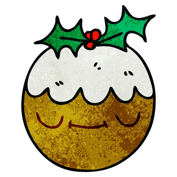 Disegnato Mano Eccentrico Cartone Animato Budino Natale — Vettoriale Stock