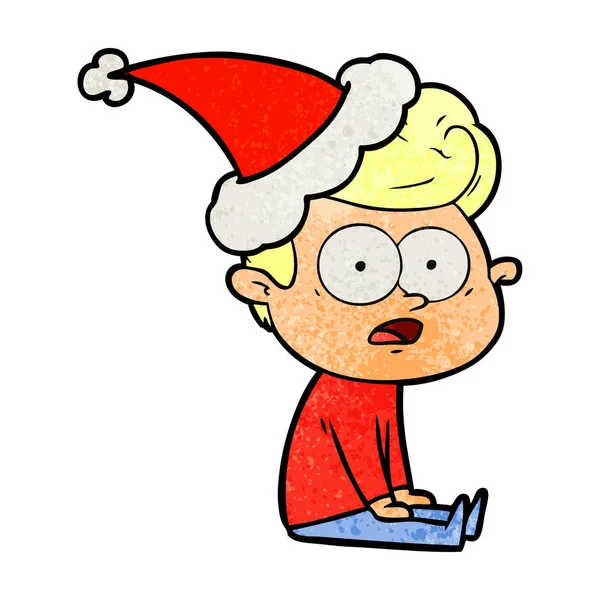 Dessin Animé Texturé Main Homme Fixe Portant Chapeau Père Noël — Image vectorielle